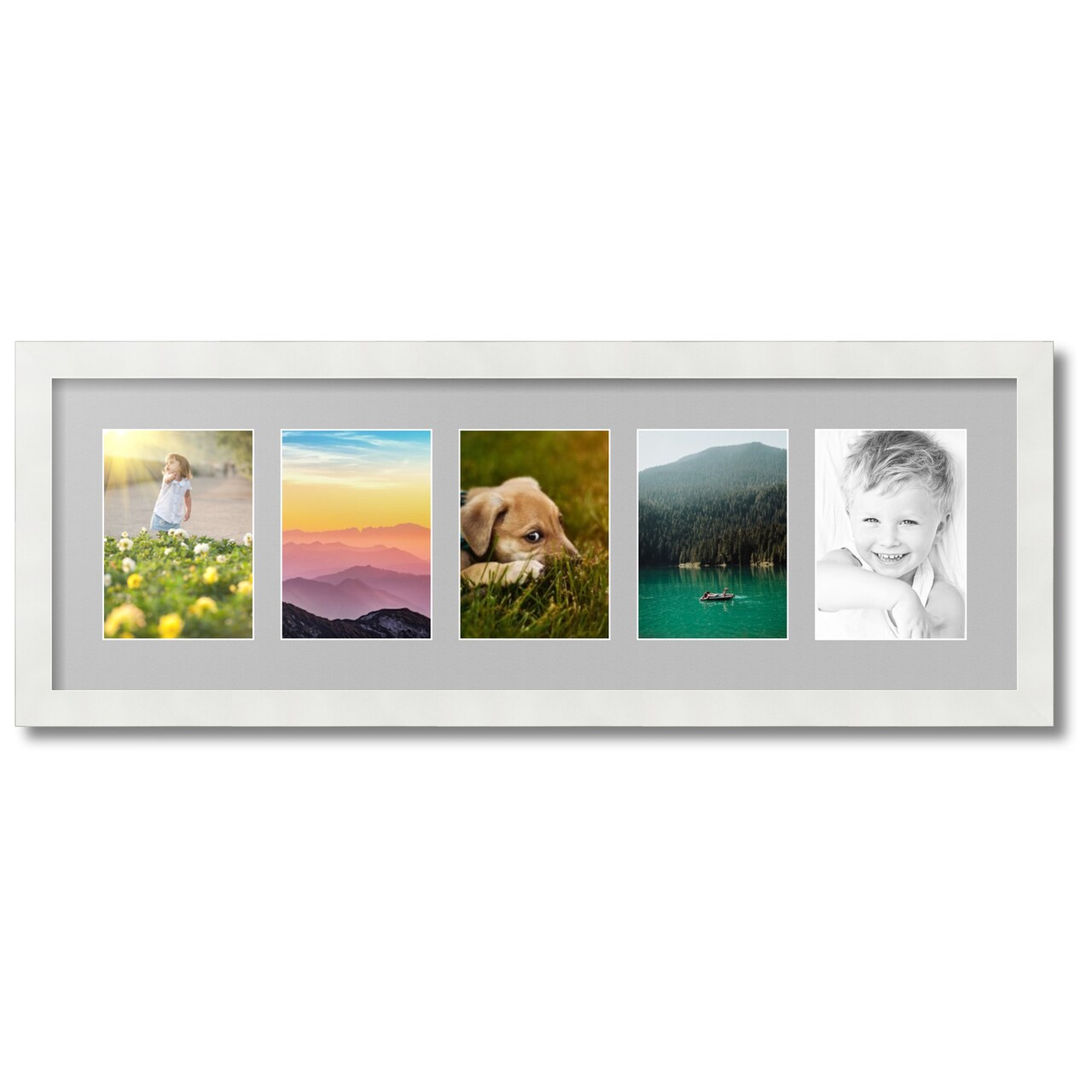 ArtToFrames Collage Photo Picture Frame with 5 - 5x7 inch Openings, Framed in White with Over 62 Mat Color Options and Plexi Glass (CSM-3966-152)